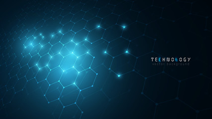 Wall Mural - virtual reality blue connection hexagon technology cyberspace abstract vector background,modern innovation speed communication technology business background,futuristic tech background