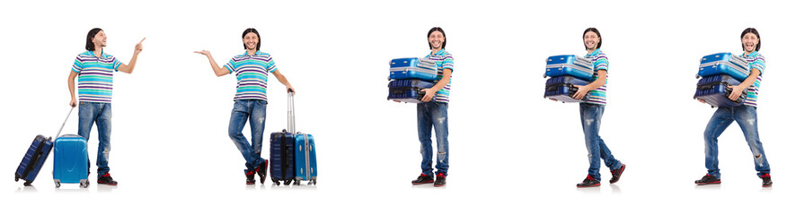 Travel vacation concept with luggage on white