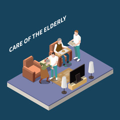 Wall Mural - Care Of Elderly Isometric Composition