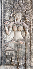 Sticker - Wall carving with dancer apsara, Angkor Wat, Siem Reap, Cambodia