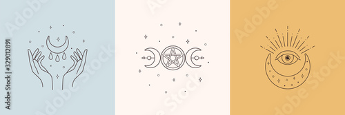 Fotografía Mystic boho logo, design elements with moon, hands, star, eye