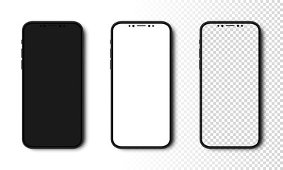Wall Mural - smartphone mockup. phone with black, white and transparent screen. cell phone with different screens