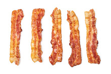 Closeup Of Slices Of Crispy Hot Fried Bacon