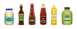 Sauce of bottle vector illustration isolated on white background .Realistic set icon sauce for bbq . Bottle seasoning realistic set .
