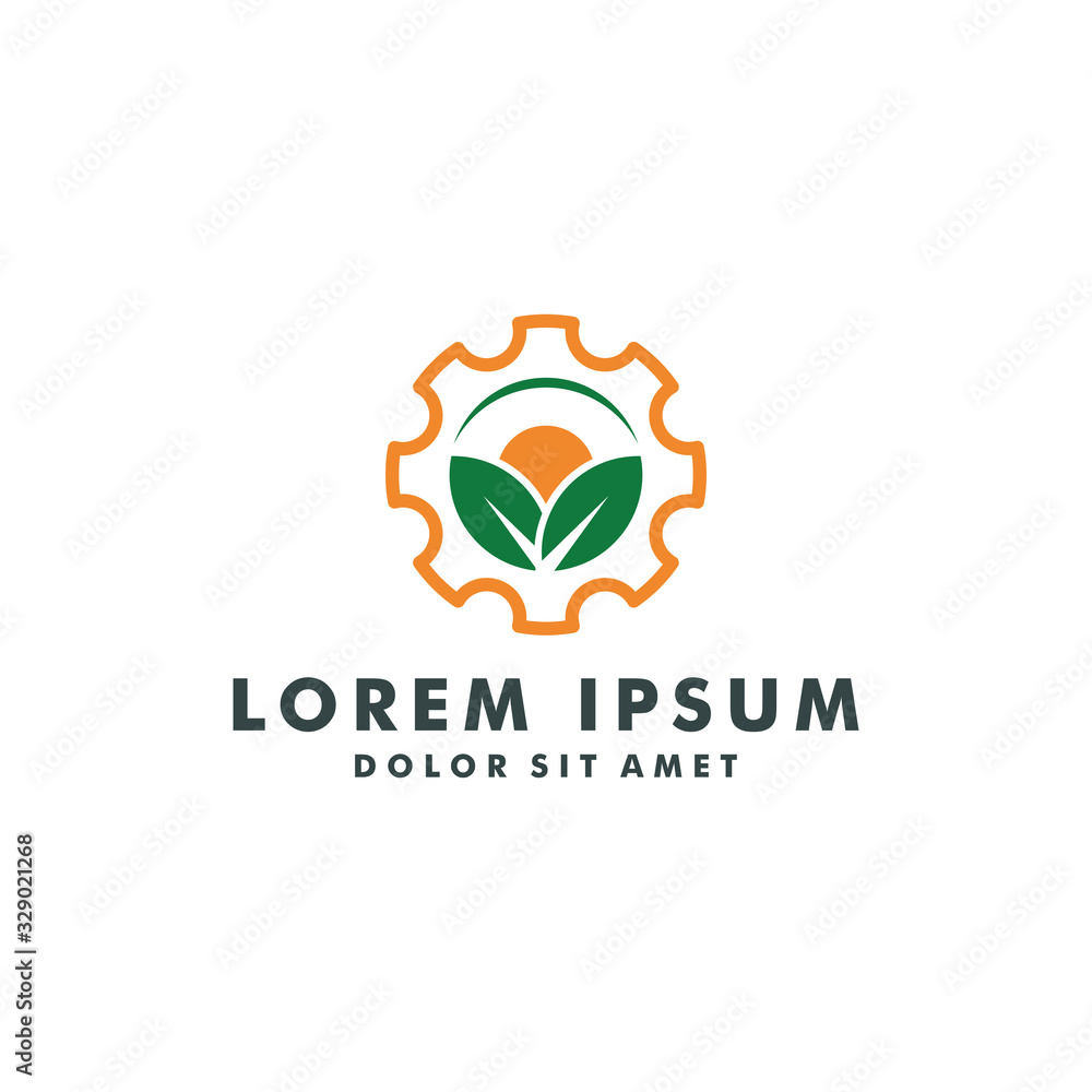 gear natural leaf farm logo design template vector illustration Stock ...