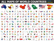 All maps of world countries and flags . Collection of outline shape of international country map with shadow . Flat design . Vector .