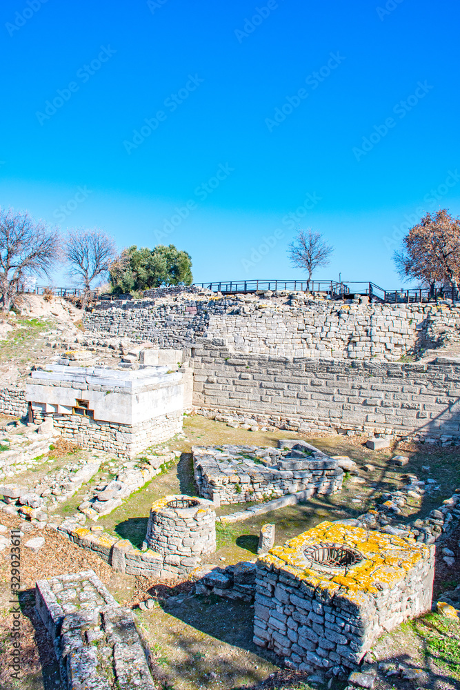 Temple area of Troy Ancient City. The Ancient City of Troy is one of the most famous archaeological sites in the world, with its historical history dating back to 3000 BC.
