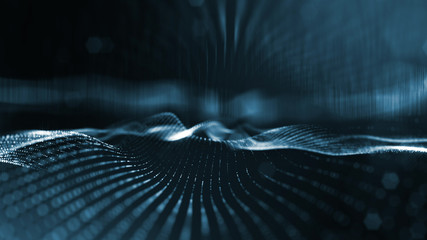 Wall Mural - 3d rendering background of microworld or sci-fi theme with glowing particles form curved lines, 3d s