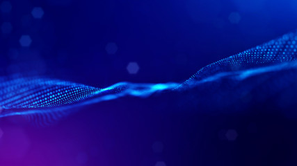Wall Mural - 3d rendering background of microworld or sci-fi theme with glowing particles form curved lines, 3d s