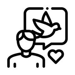 Sticker - Human Speaking About Bird Icon Thin Line Vector. Ornithologist Talk With Love About Bird, Quote Frame And Heart Concept Linear Pictogram. Monochrome Outline Sign Isolated Contour Symbol Illustration