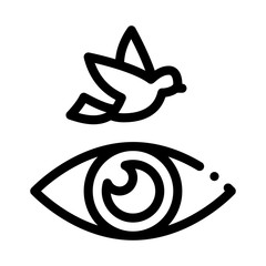 Sticker - Human Eye Watching Fly Bird Icon Thin Line Vector. See Live Flying Bird, Anatomy Organ For Watch Concept Linear Pictogram. Monochrome Outline Sign Isolated Contour Symbol Illustration