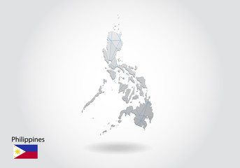 Vector polygonal Philippines map. Low poly design. map made of triangles on white background. geometric rumpled triangular low poly style gradient graphic, line dots, UI design.