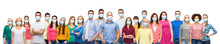 Health, Safety And Pandemic Concept - Group Of People Wearing Protective Medical Masks For Protection From Virus