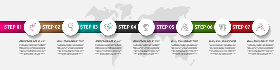 Vector template circle infographics. Business concept with 7 options and labels. Seven steps for content, flowchart, timeline, levels