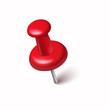 © Kindlena - Pin with shadow isolated on white background. Vector red plastic pushpin, 3d board tack, thumbtack or push needle for paper notice..