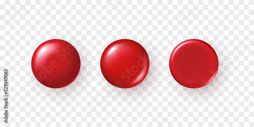 Fotografía Red plastic button set isolated on transparent background