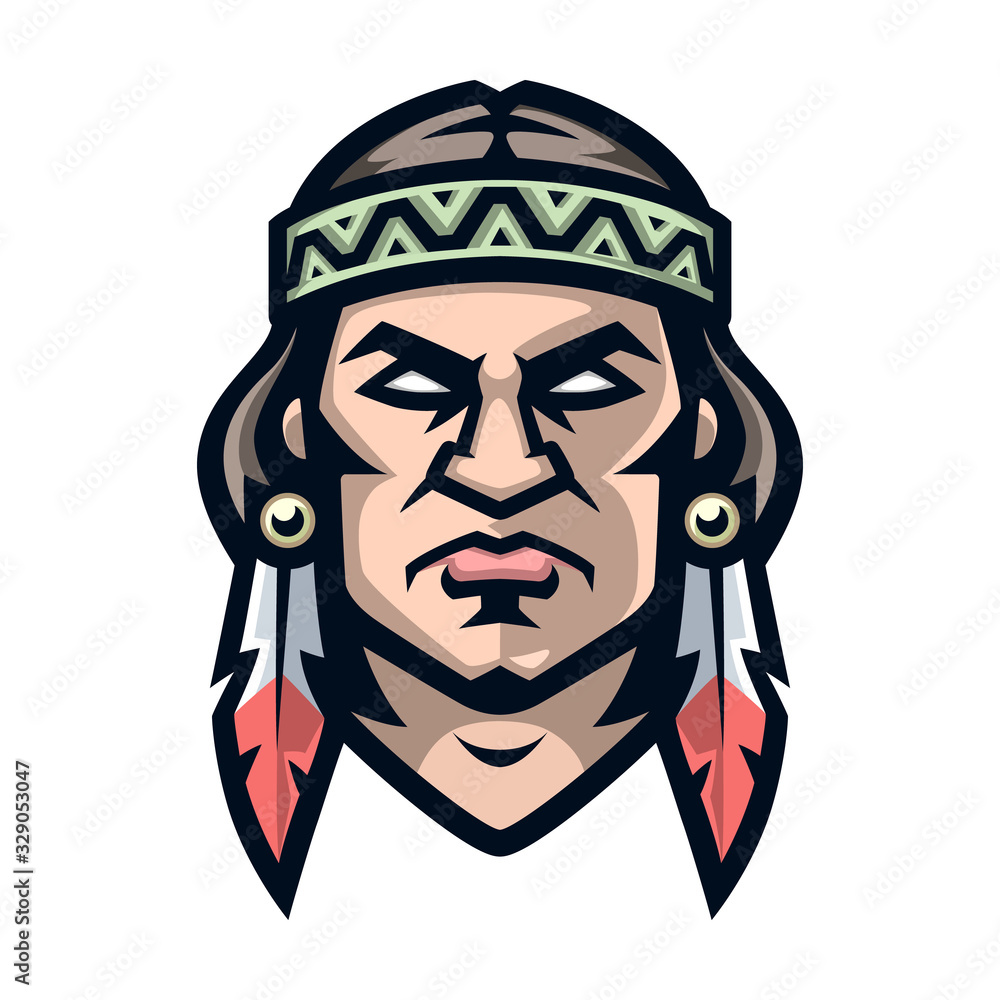 Professional logo american indian, sport mascot, icon angry warrior ...