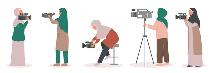 Poster - Muslim TV journalist camerawoman set. Character with camera