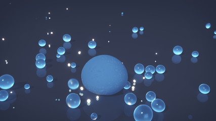 Wall Mural - group of blue spheres on reflective floor 3d render illustration