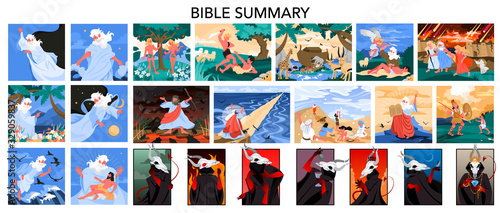 Cuadros en Lienzo Bible narratives and seven deadly sins set. Adam and Eve, Noeh