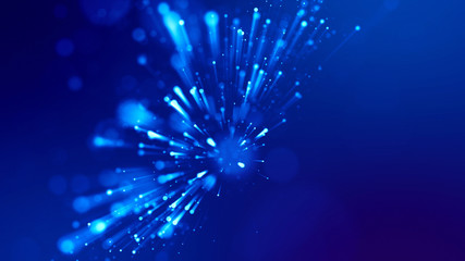 Wall Mural - blue light rays like laser show for bright festive presentation. 3d rendering of abstract blue backg