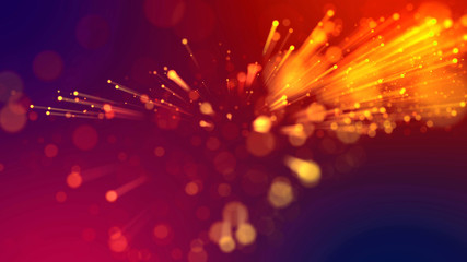 Wall Mural - abstract explosion of multicolored shiny particles like sparkles with light rays like laser show. 3d