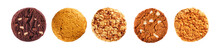 Set Of Cookies Isolated On A White Background, Top View. Oatmeal, Chocolate, With Sesame Seeds Cookies
