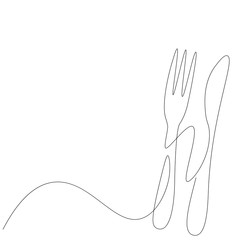 Wall Mural - Fork and knife line drawing vector illustration