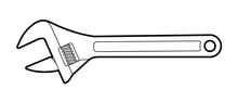 Adjustable Spanner - Flat Illustration On A White Background, Coloring Book. Hand Tools For Pipes, Sewers, Repairs