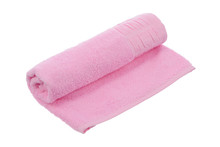Pink Twisted Towel On A White Background Isolate