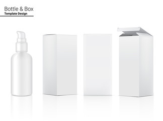 Pump Bottle Mock up Realistic Cosmetic and Box for Skincare Product on White Background Illustration. Health Care and Medical Concept Design.