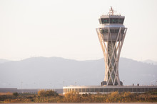 View Of The Control Tower Of El Prat Airport In Barcelona. Catalonia