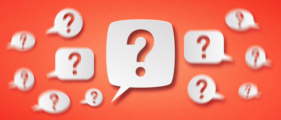 Wall Mural - question marks with speech bubbles on red background