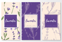 Vector Set Of Lavender Natural Cosmetic Vertical Banners On A Seamless Pattern.