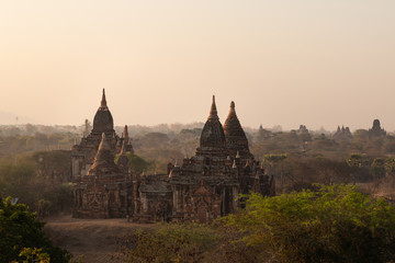 Beautiful View of Bagan Temples Pagodas Stupas at Sunrise