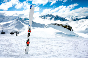 Wall Mural - Winter ski in snow and cold winter day in Alps 