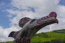 Ketchikan, Alaska: Closeup Of A Totem On The Grounds Of Potlatch Totem Park, A Recreated Tlingit Village On The Tongass Narrows.