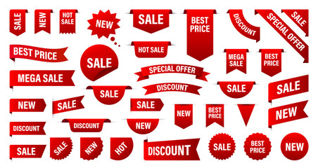 Wall Mural - sale and new label collection set. sale tags 30, 50, 70. discount red ribbons, banners and icons. sp