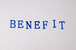 © JOE - a benefit word stamped on a piece of paper.