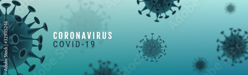 Fotografía Corona Virus banner illustration - Microbiology And Virology Concept -