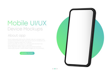 Smartphone with blank screen. Frameless realistic 3d cell phone template for infographics or presentation. UI, UX design with phone for website page. Vector Illustration.