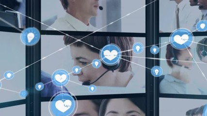 Wall Mural - connectors moving and digital data on multiple business videos