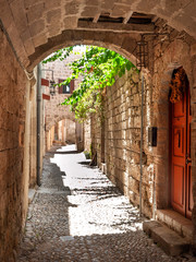 An Intricate network of busy little winding streets of Rhodes Old Town 