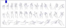Set Of Contours Of Human Hands, Signs And Gestures Isolated Vector Illustrations On A White Background