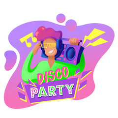 Canvas Print - Cartoon Color Disco Party Flyer Concept Banner. Vector