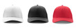 Blank white, black and red baseball cap mockup template isolated, clipping path.
