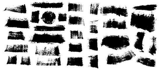 Wall Mural - Big set of black paint, ink brush strokes, brushes, lines, grungy. Freehand drawing. Dirty artistic design elements, boxes, frames. Vector abstract illustration. Isolated on white background.