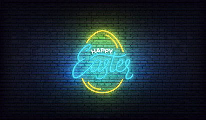 Wall Mural - Easter neon logo. Glowing colorful lettering sign for Easter celebration