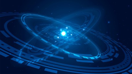 Wall Mural - glowing blue futuristic solar system or galaxy in space, abstract technology object
