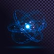 Blue glowing atom on a transparent background, technological futuristic element